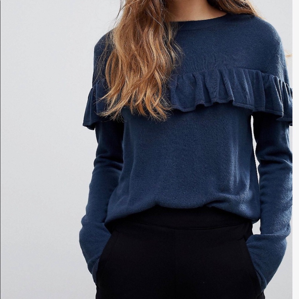 Jacqueline De Yong Blue Frill Sweater